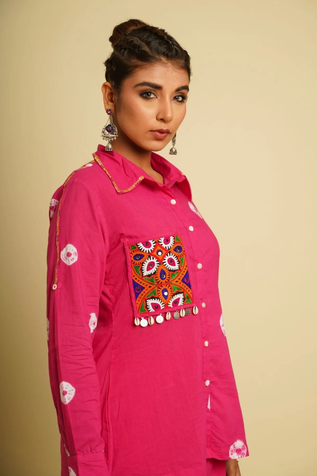 Pink Embroidered Cotton Shirt