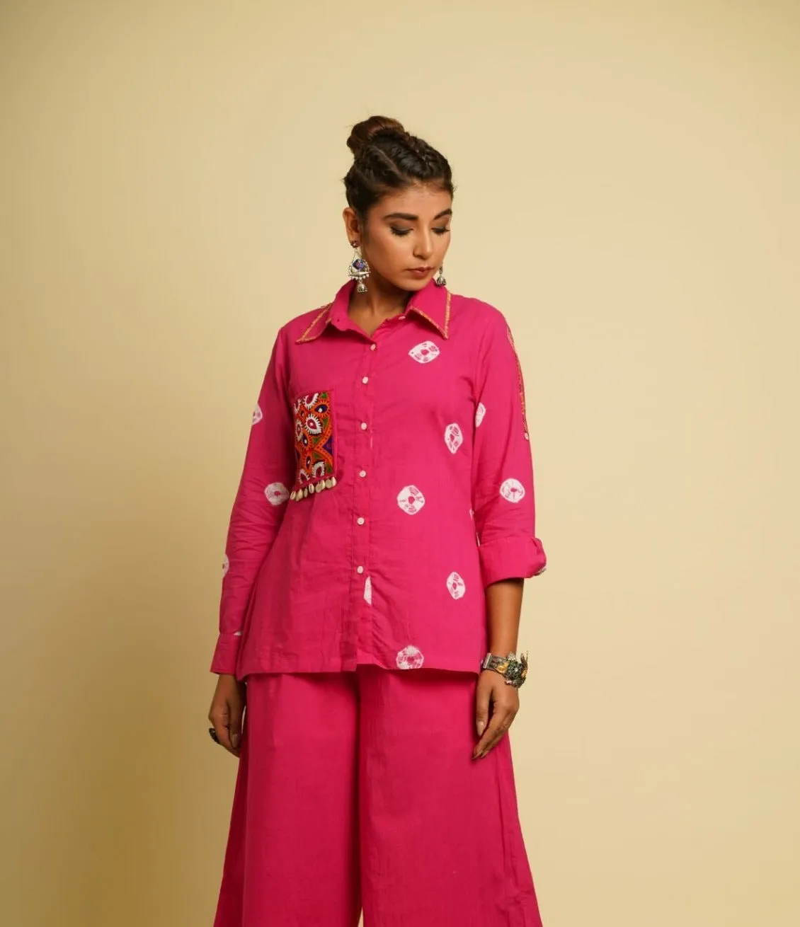 Pink Embroidered Cotton Shirt