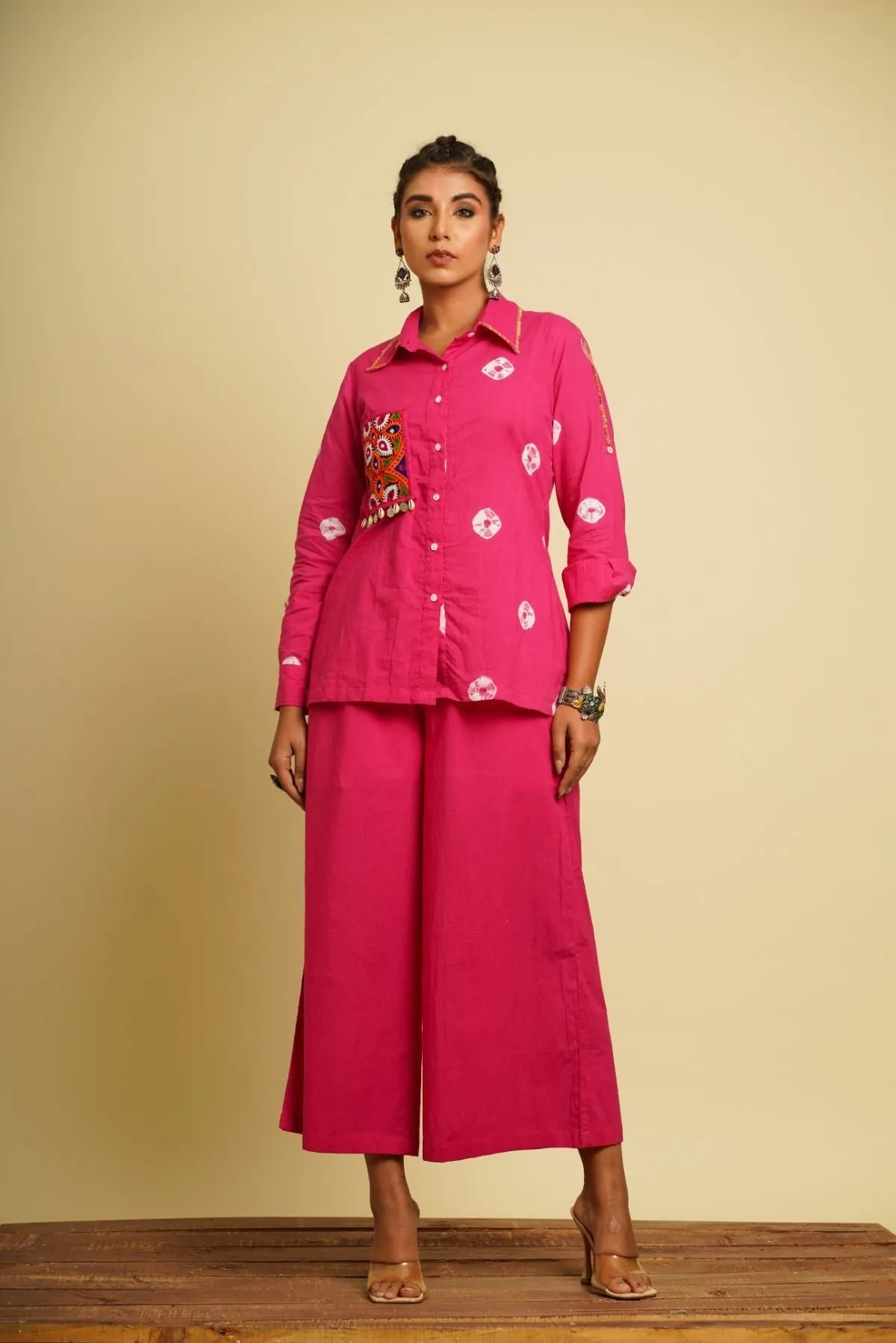 Pink Embroidered Cotton Shirt