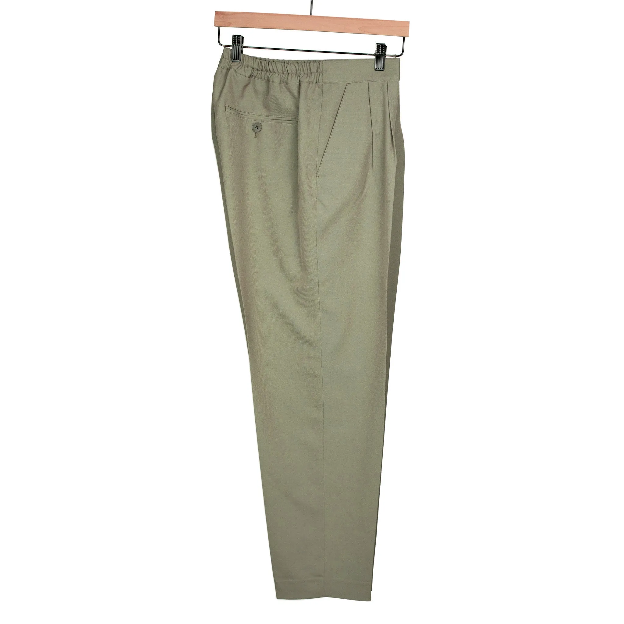 Pleated easy pants in khaki wool twill