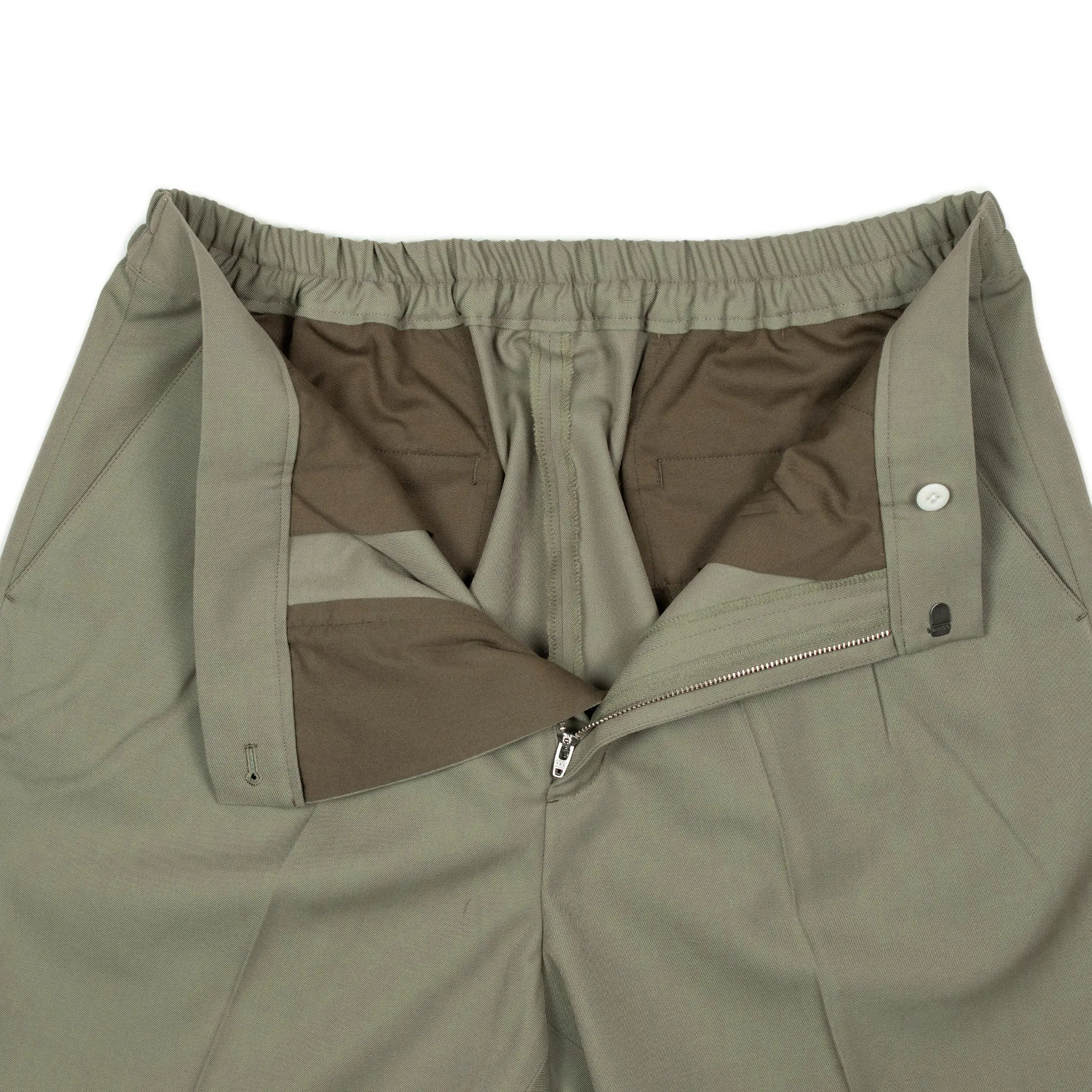 Pleated easy pants in khaki wool twill