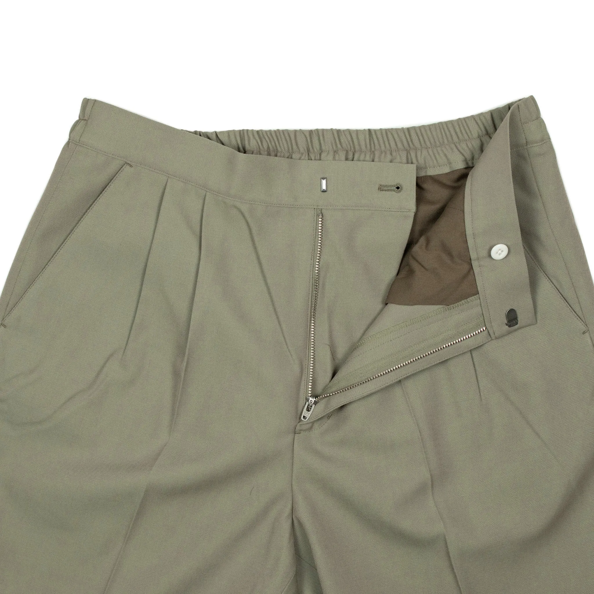 Pleated easy pants in khaki wool twill