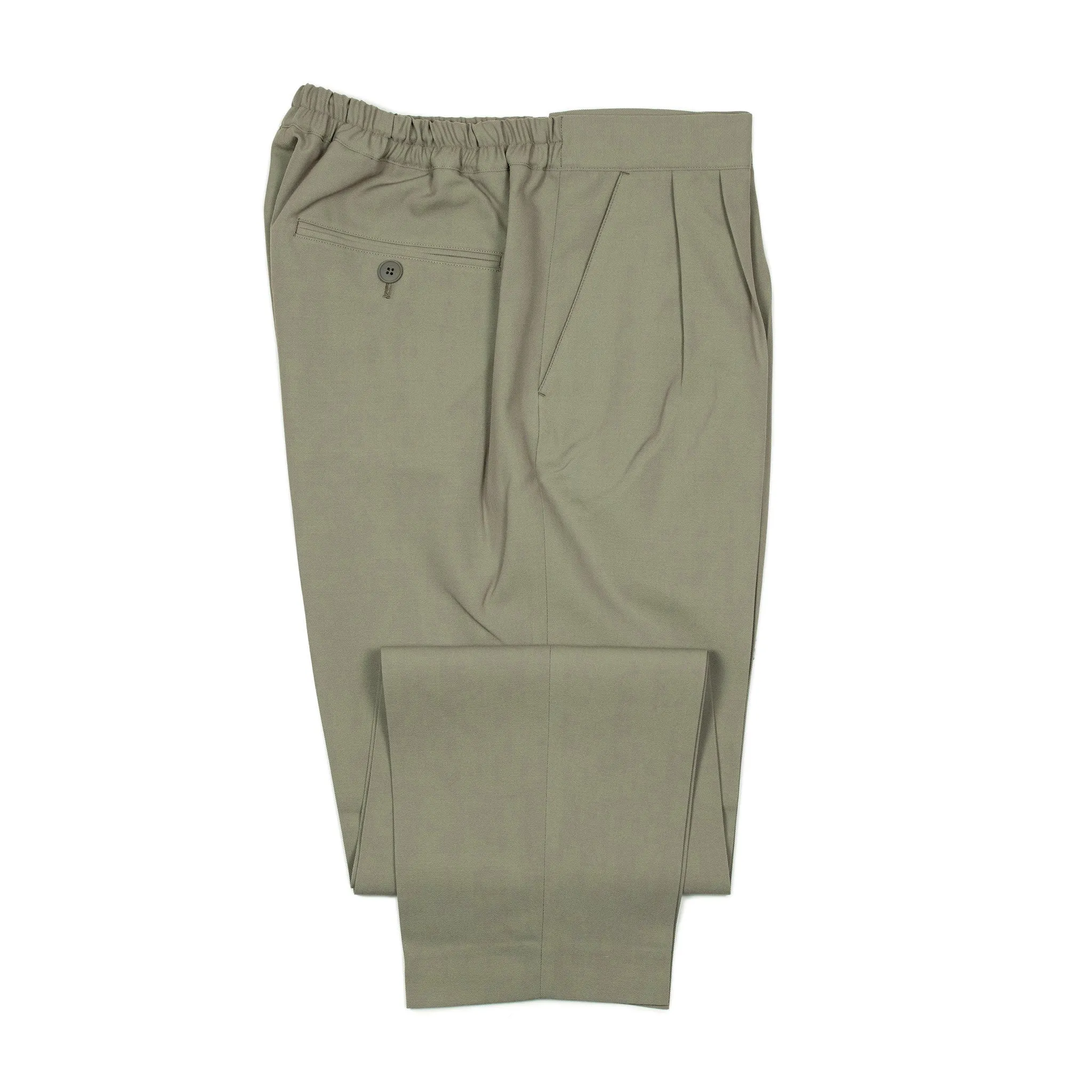 Pleated easy pants in khaki wool twill