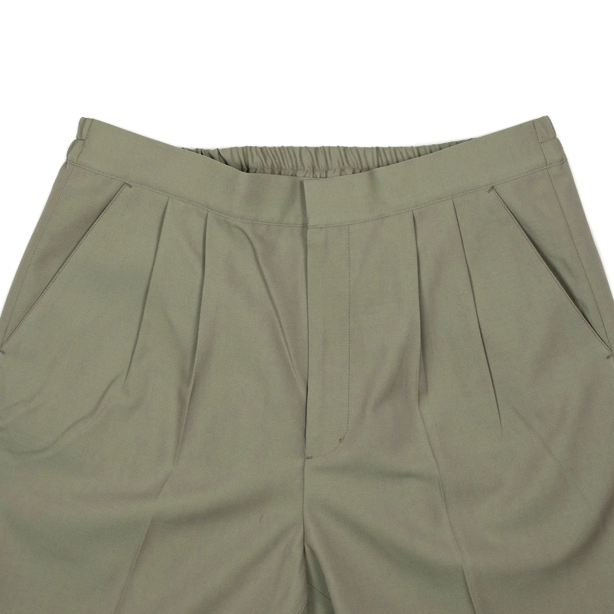 Pleated easy pants in khaki wool twill