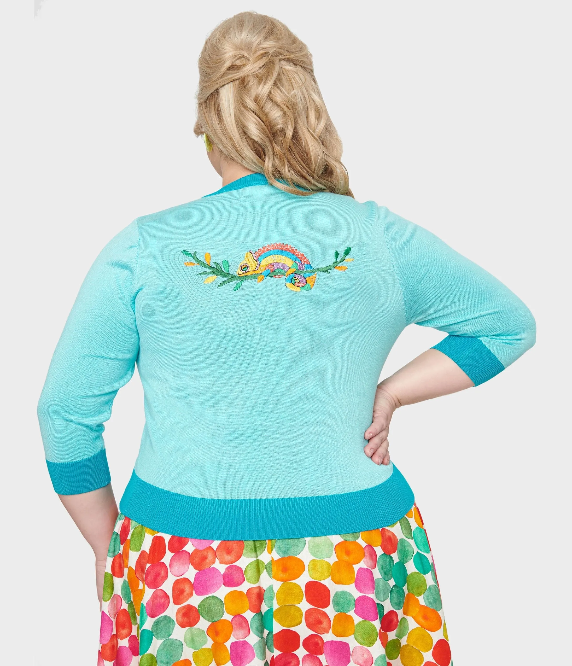 Plus Size 1950s Light Blue & Chameleon Cardigan