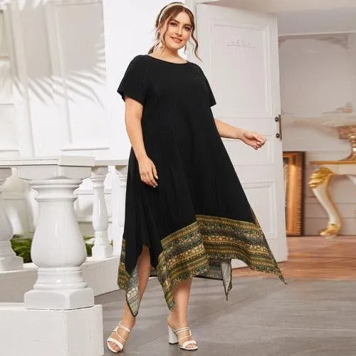 Plus Size Patchwork Loose Maxi Irregular Causal Dress