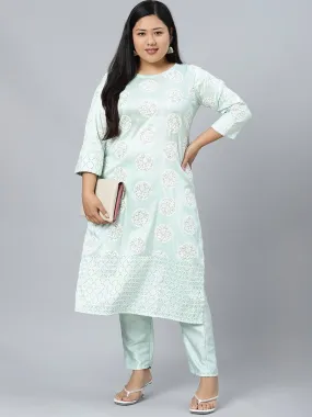 Poly Silk Light Green Khadi Print Kurta Palazzo Set