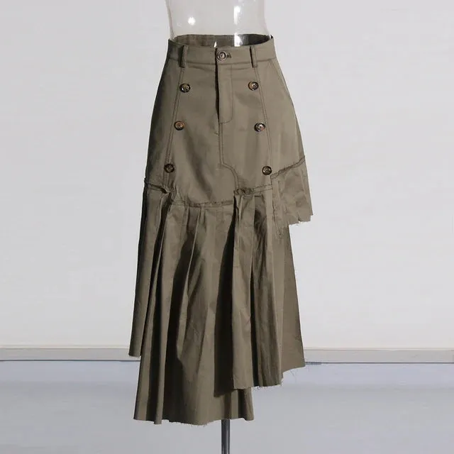 Pre Order:  Asymmetrical Double Belt Trench Top   Pleated Skirt Set