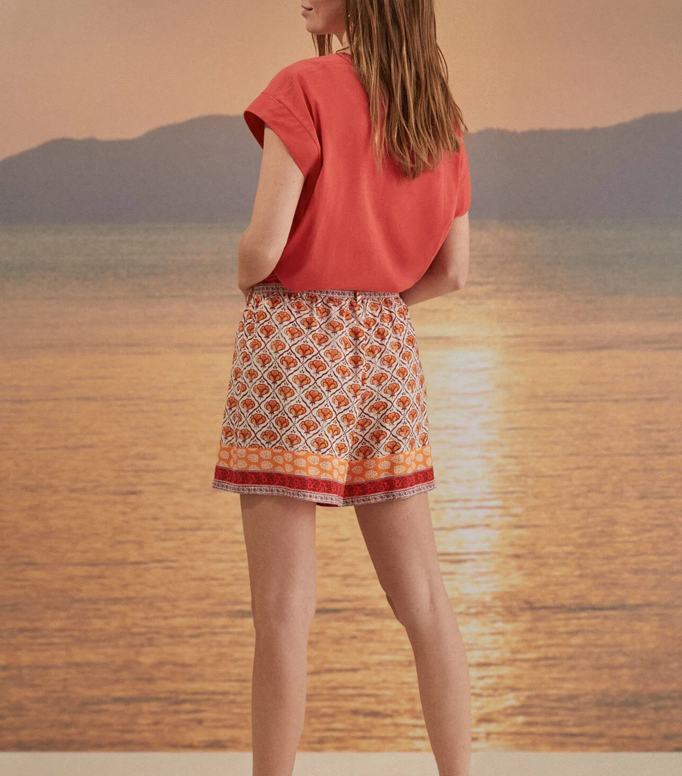 Printed Belted Shorts Orange