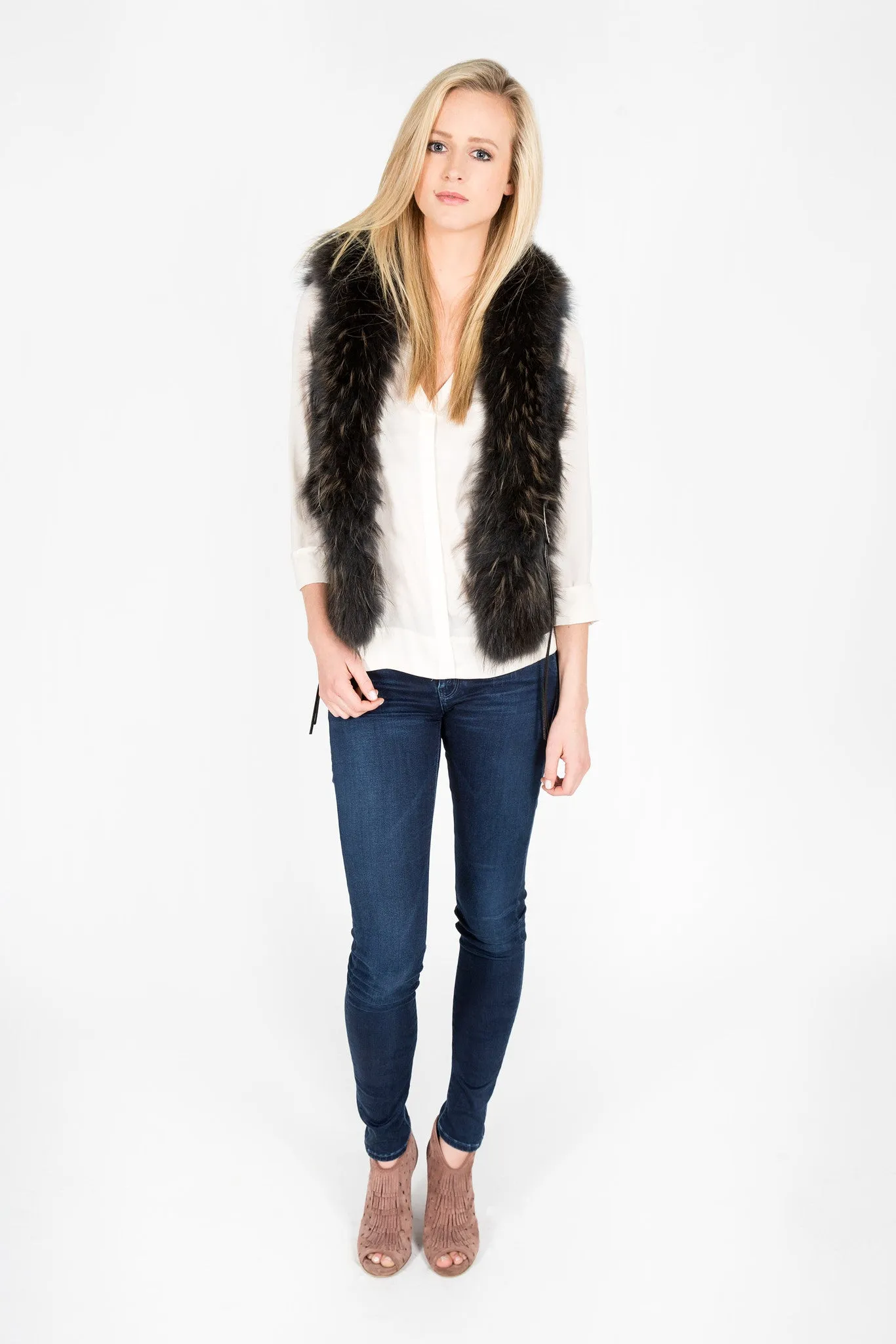 Raccoon Fur & Leather Vest (Black-Dyed)