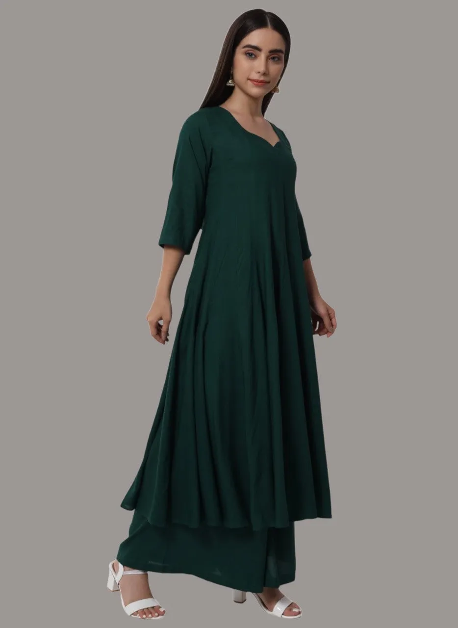 RAYON GREEN ANARKALI SUIT SET FOR WOMEN