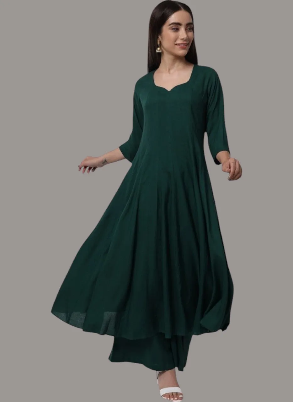 RAYON GREEN ANARKALI SUIT SET FOR WOMEN