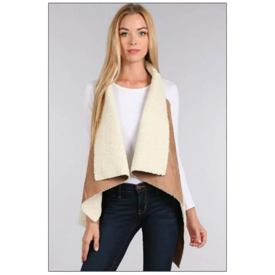 Reversible Shawl Collar Faux Suede Vest with Sherpa Lining