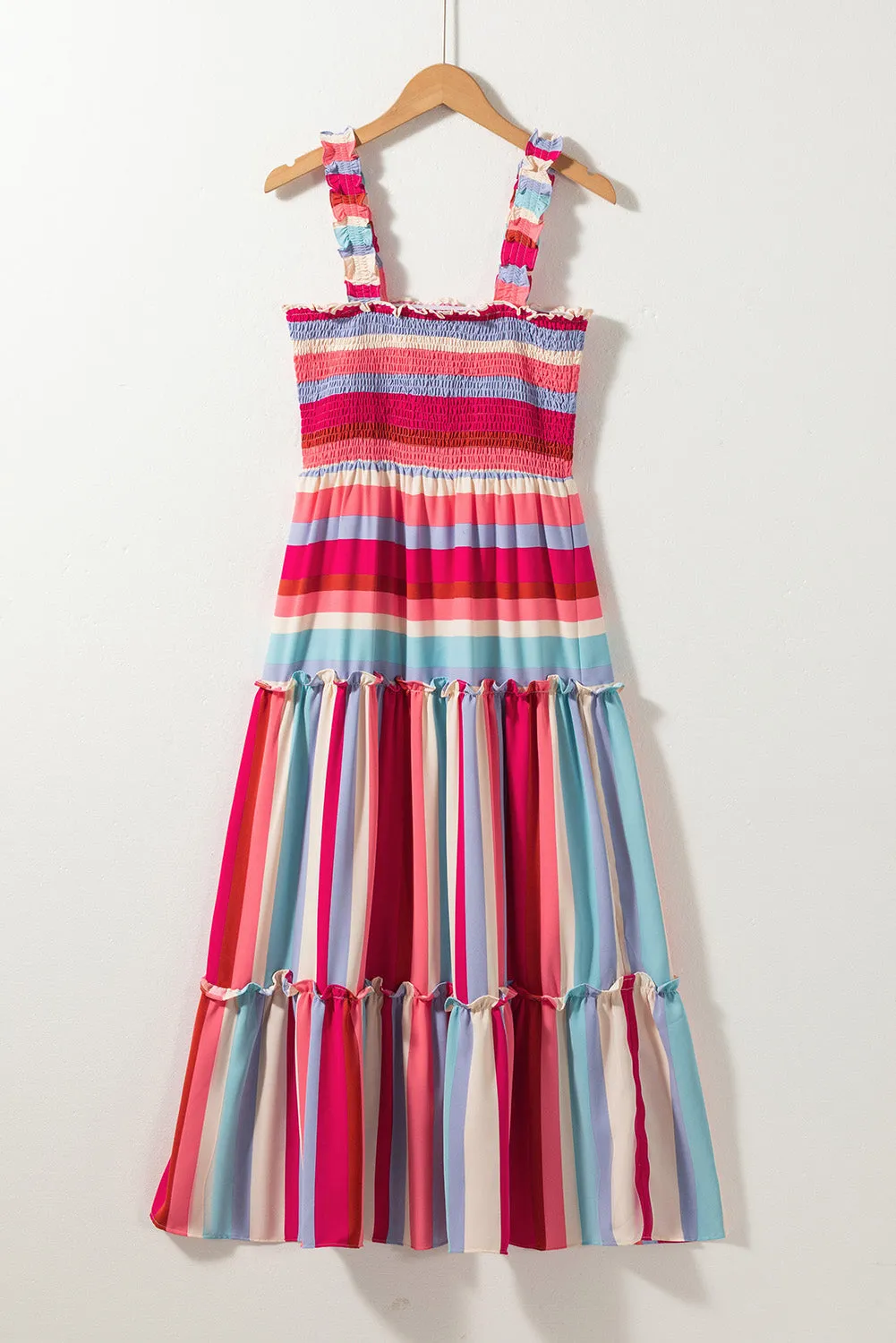 Ruffled Straps Smocked Tiered Dress