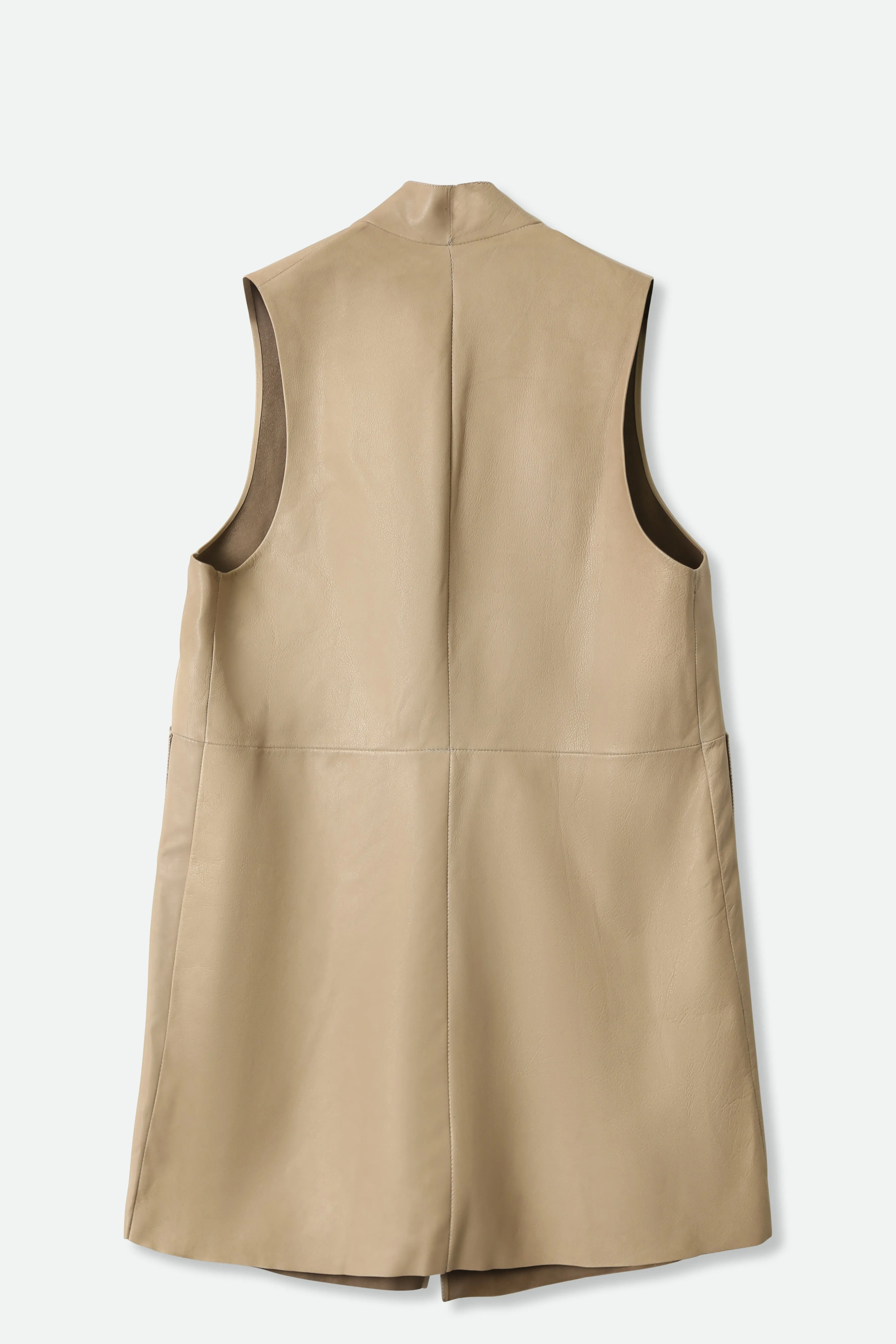 SAFA LONG VEST WITH POCKETS IN ITALIAN LEATHER