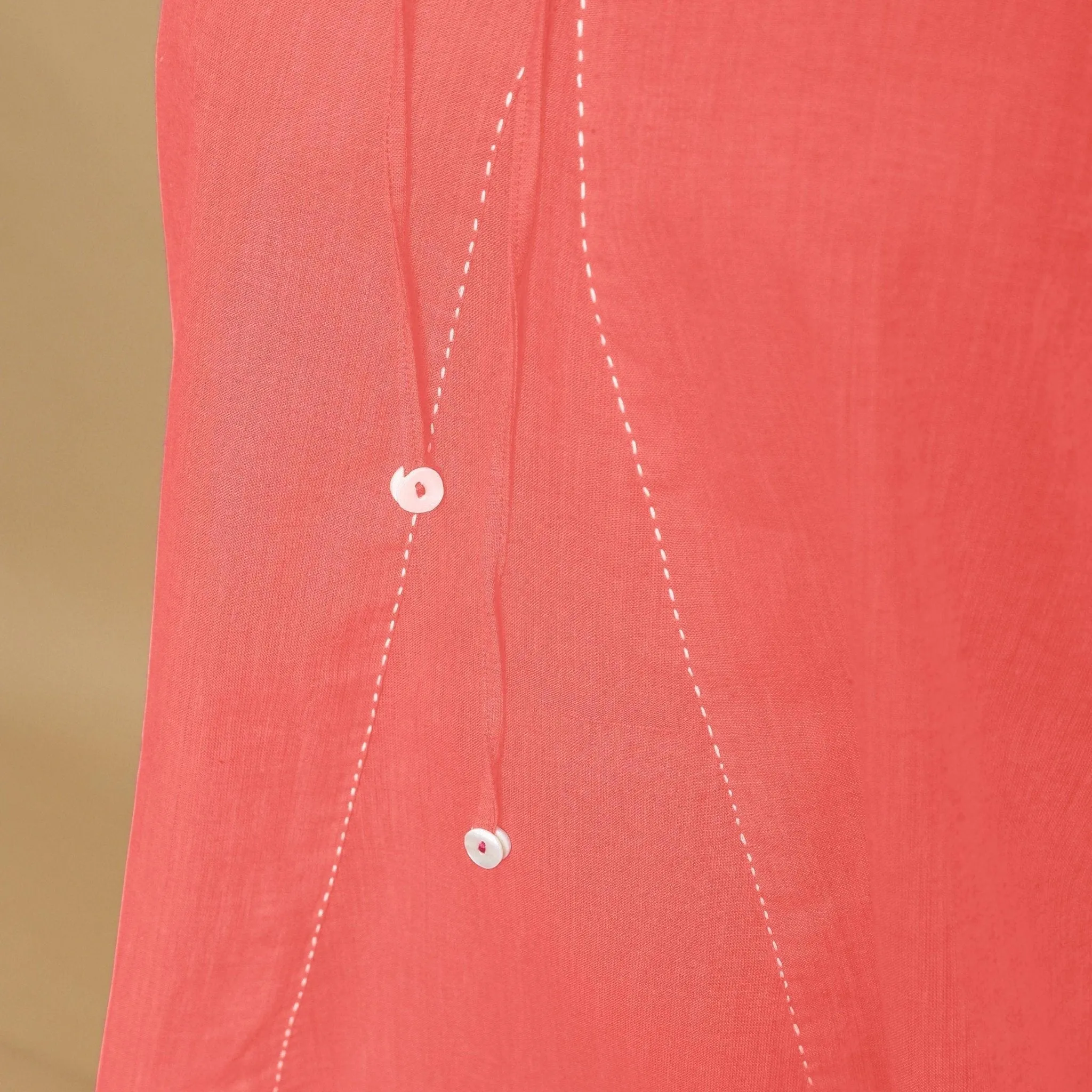 Salmon Pink Hand-Embroidered Cotton Halter Neck Flared Top