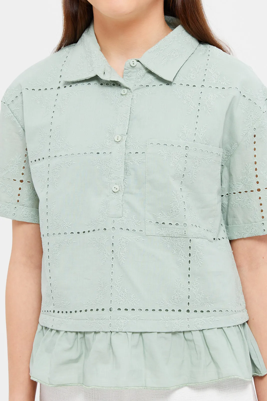 Senior Girls Mint Embroidered Shirt