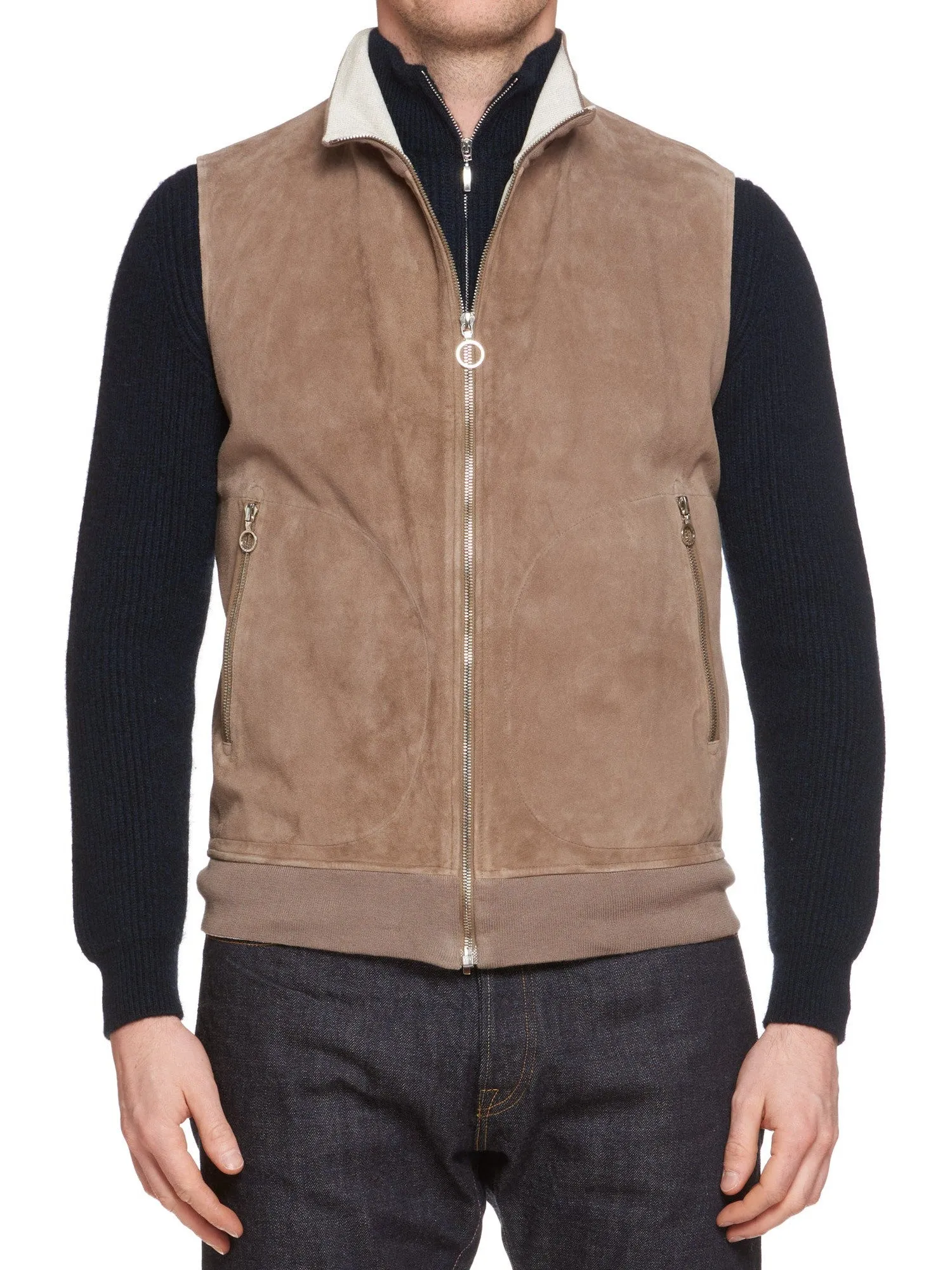 SERAPHIN Brown Goat Suede Leather Vest EU 48 US S