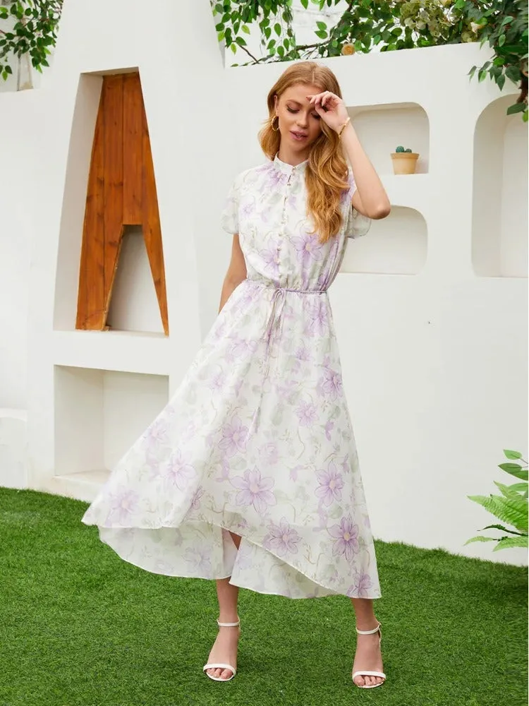 Short Sleeve Wrap Ruffle Floral Maxi Dress