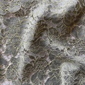 Stone & Creme Mousseline Cotton Alençon Lace Fabric (Made in France)