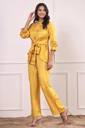 Stripes on Mustard Russian Silk Coordinate Set