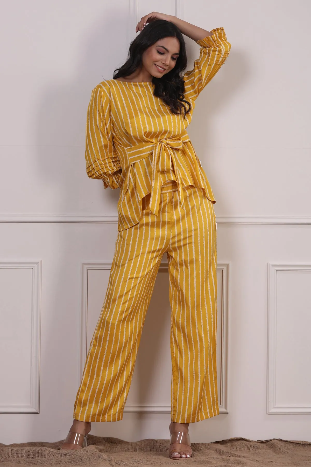 Stripes on Mustard Russian Silk Coordinate Set