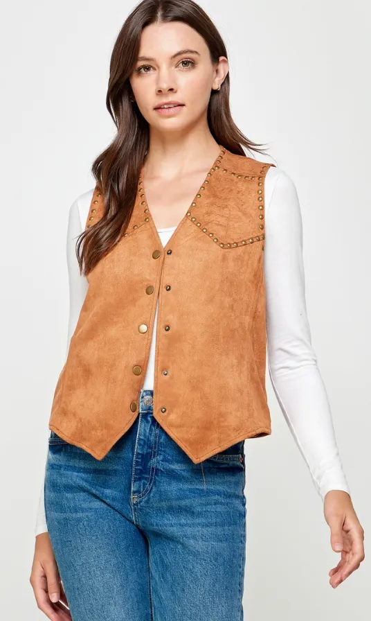 Studded Faux Suede Vest–FINAL SALE