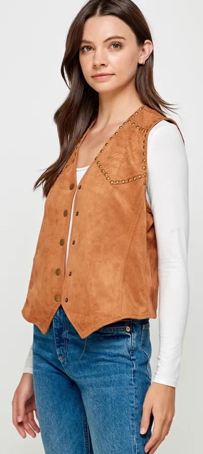 Studded Faux Suede Vest–FINAL SALE