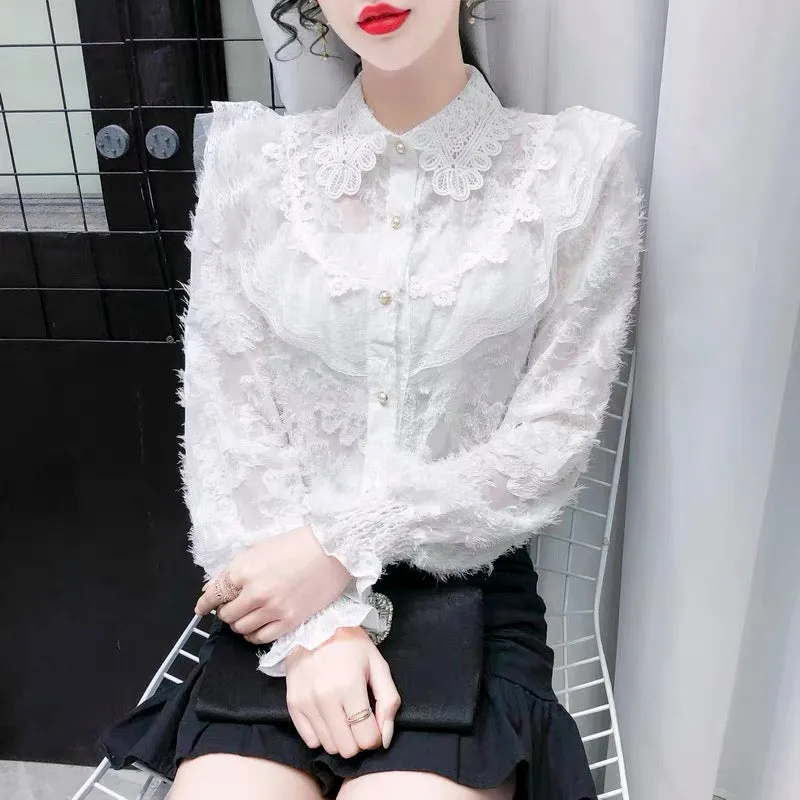 Stylish lace long sleeve tops fashion girl tops    S160