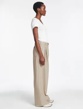 Tamara Cotton Twill Wide Leg Trouser - Beige