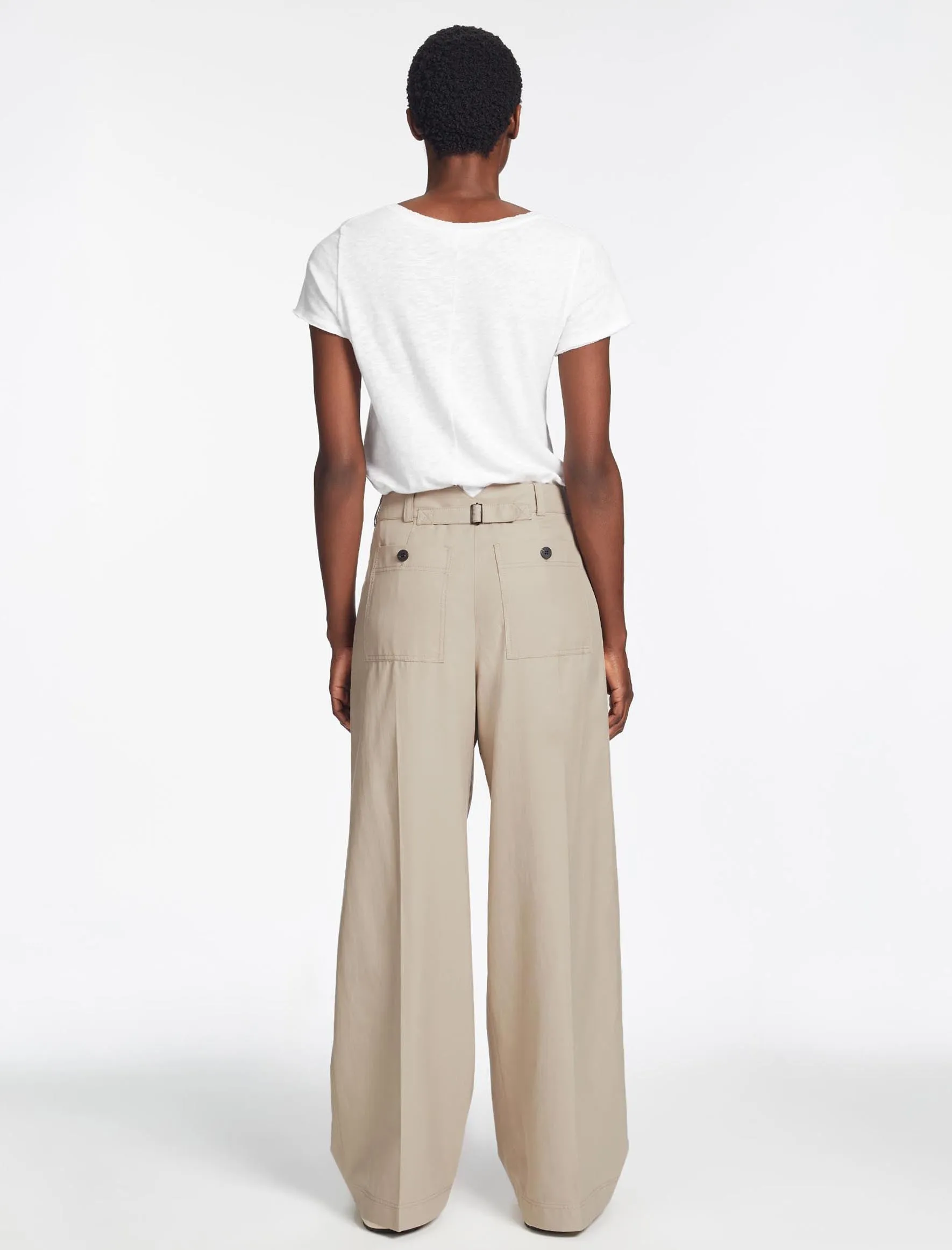 Tamara Cotton Twill Wide Leg Trouser - Beige