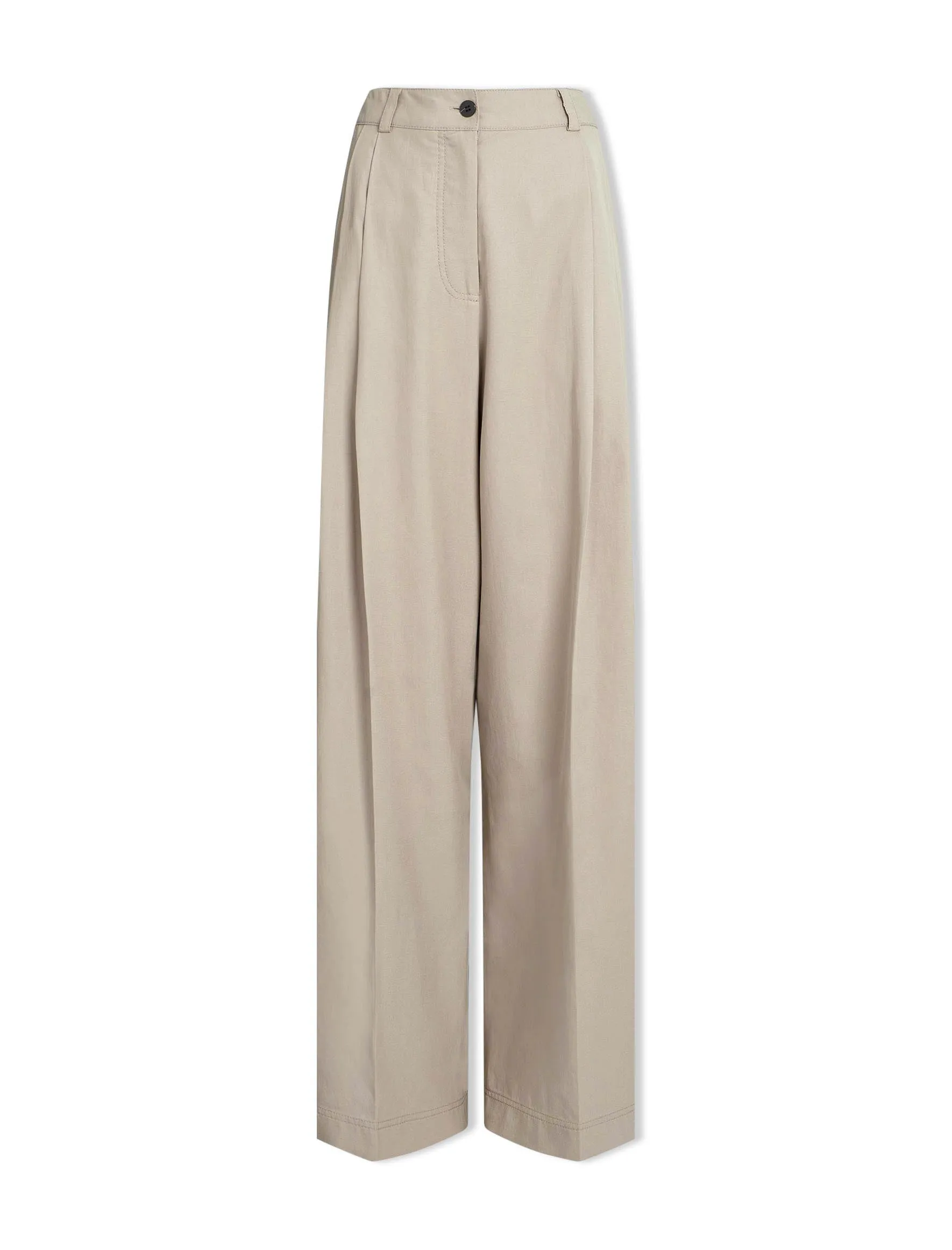 Tamara Cotton Twill Wide Leg Trouser - Beige