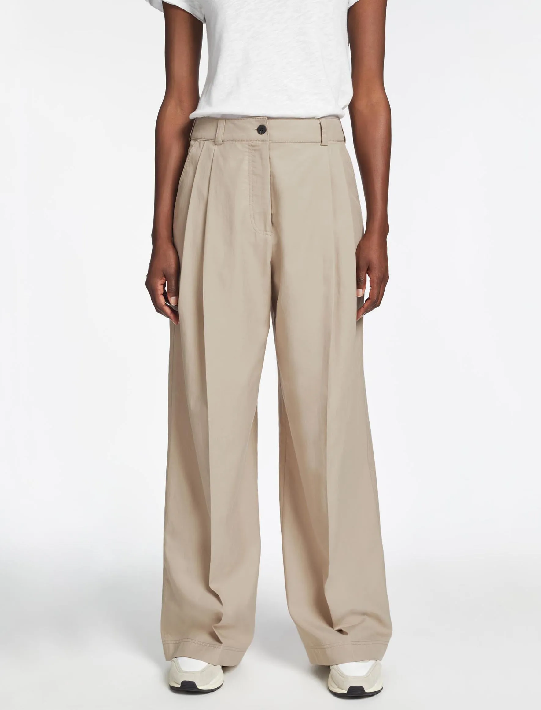 Tamara Cotton Twill Wide Leg Trouser - Beige