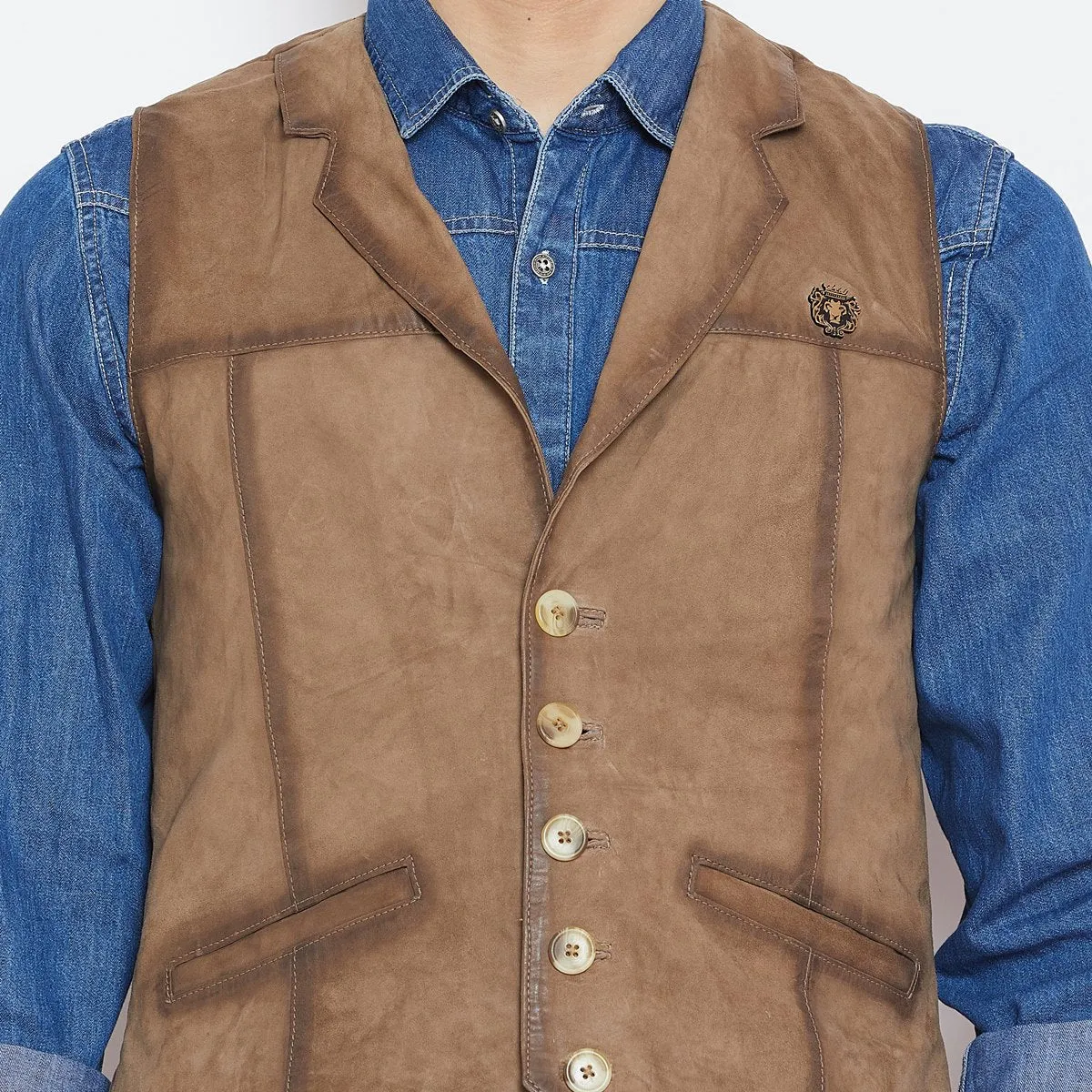 Taupe Leather Cowboy Look Vests By  Brune & Bareskin