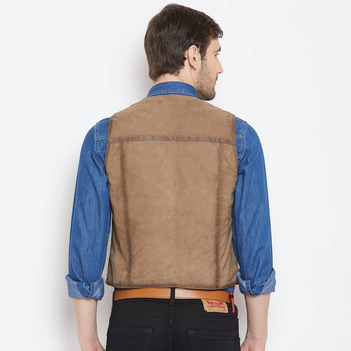 Taupe Leather Cowboy Look Vests By  Brune & Bareskin