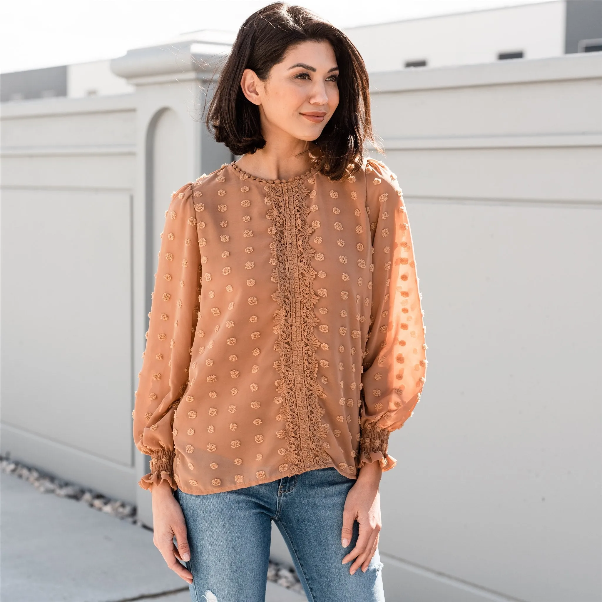 Textured Lace Tops: Mocha