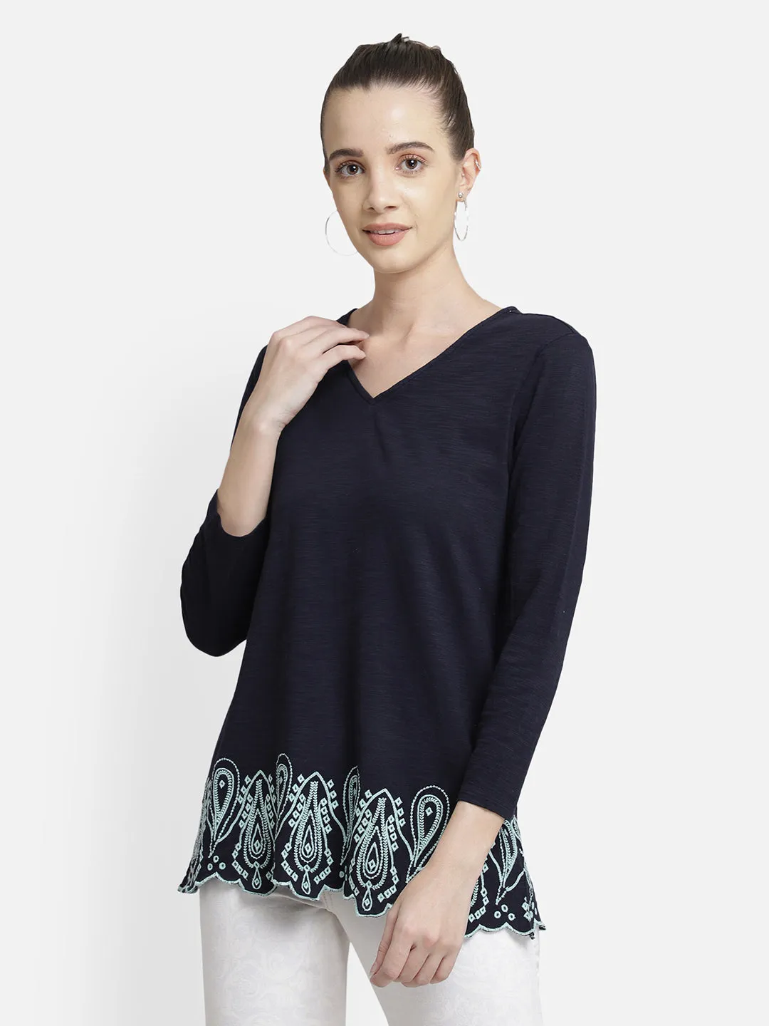 Textured Navy Blue Top