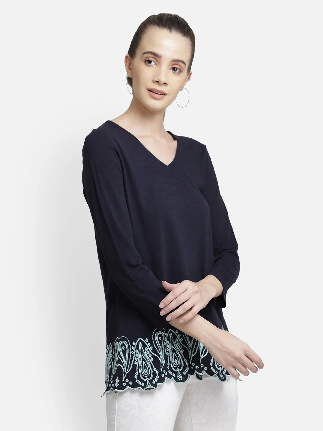 Textured Navy Blue Top