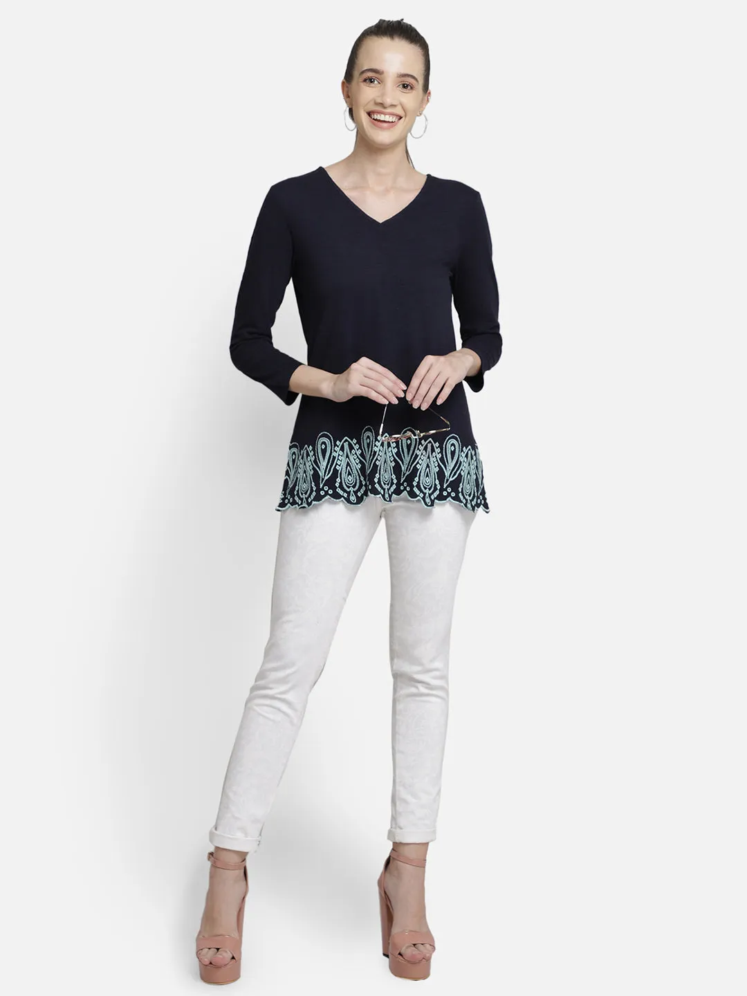 Textured Navy Blue Top