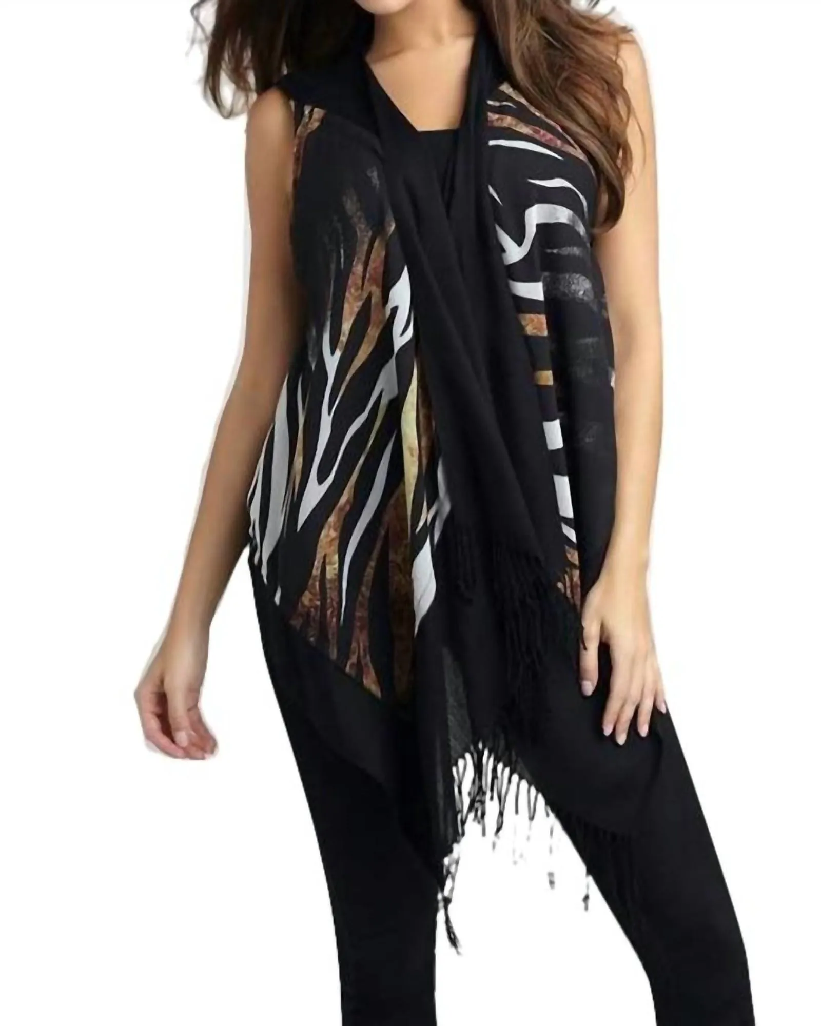 Tiger Stripes Long Vest in Black Multi | Black Multi