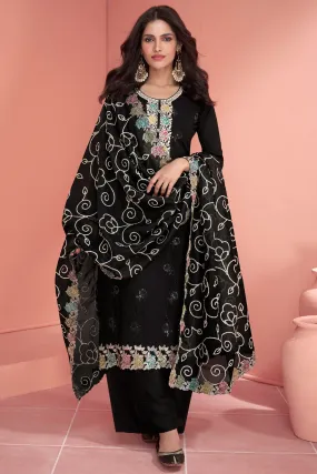 Vartika Singh Black Color Art Silk Fabric Enticing Function Wear Palazzo Suit