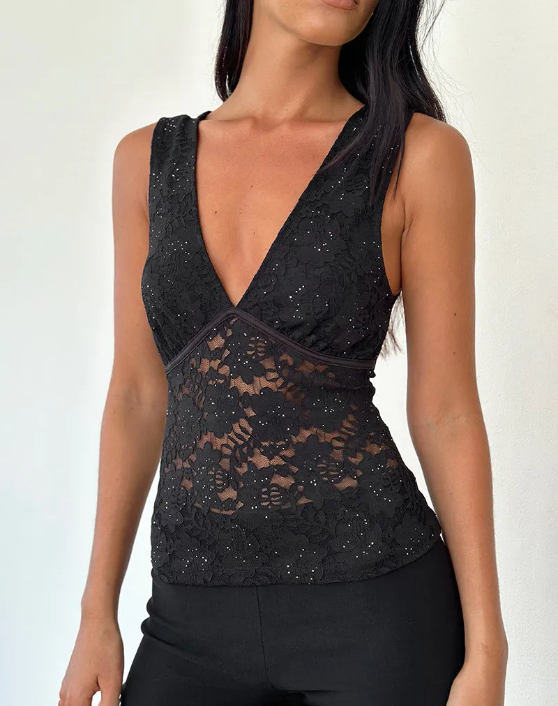 Vishata Top in Black Sequin Lace