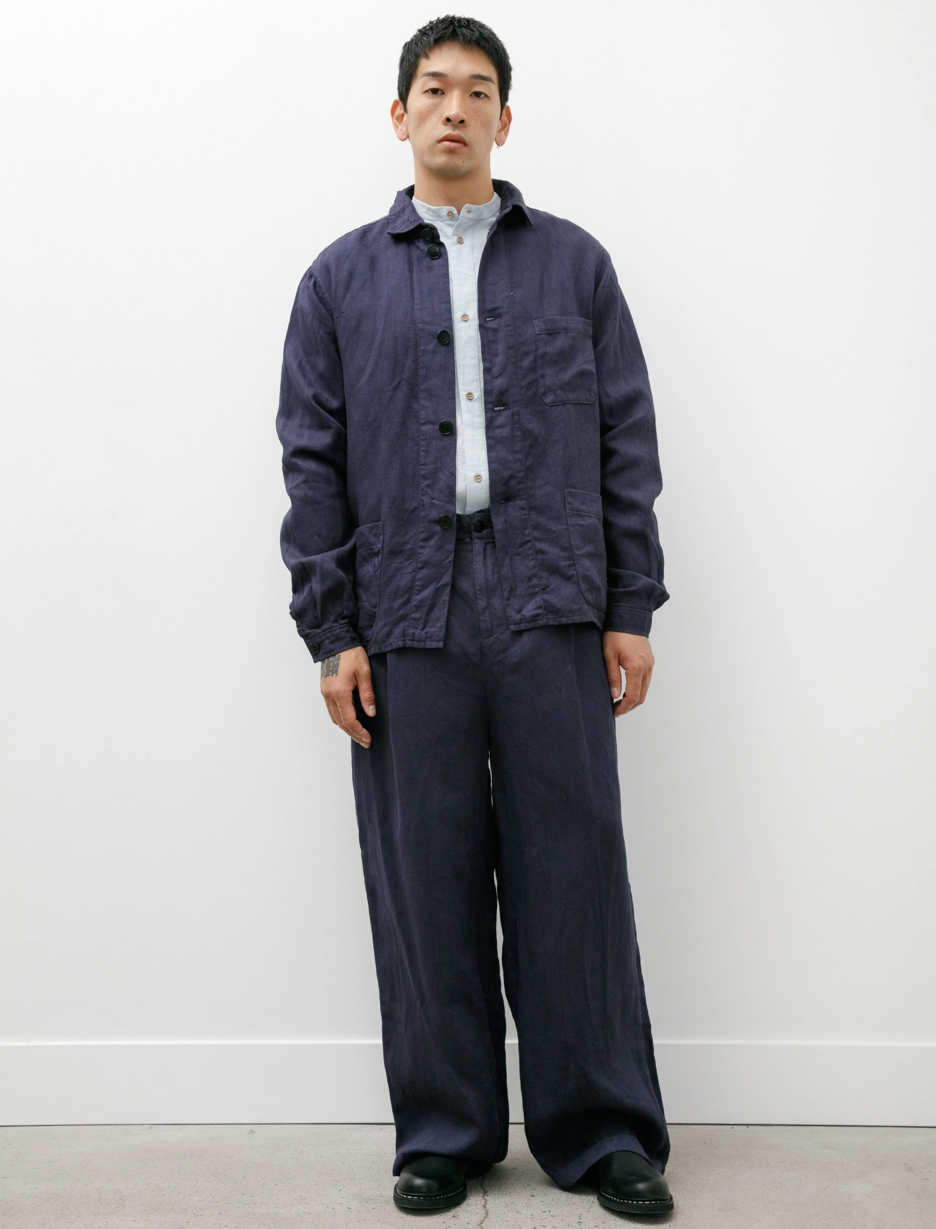 Washed and Piece Dyed Linen Trouser Blue