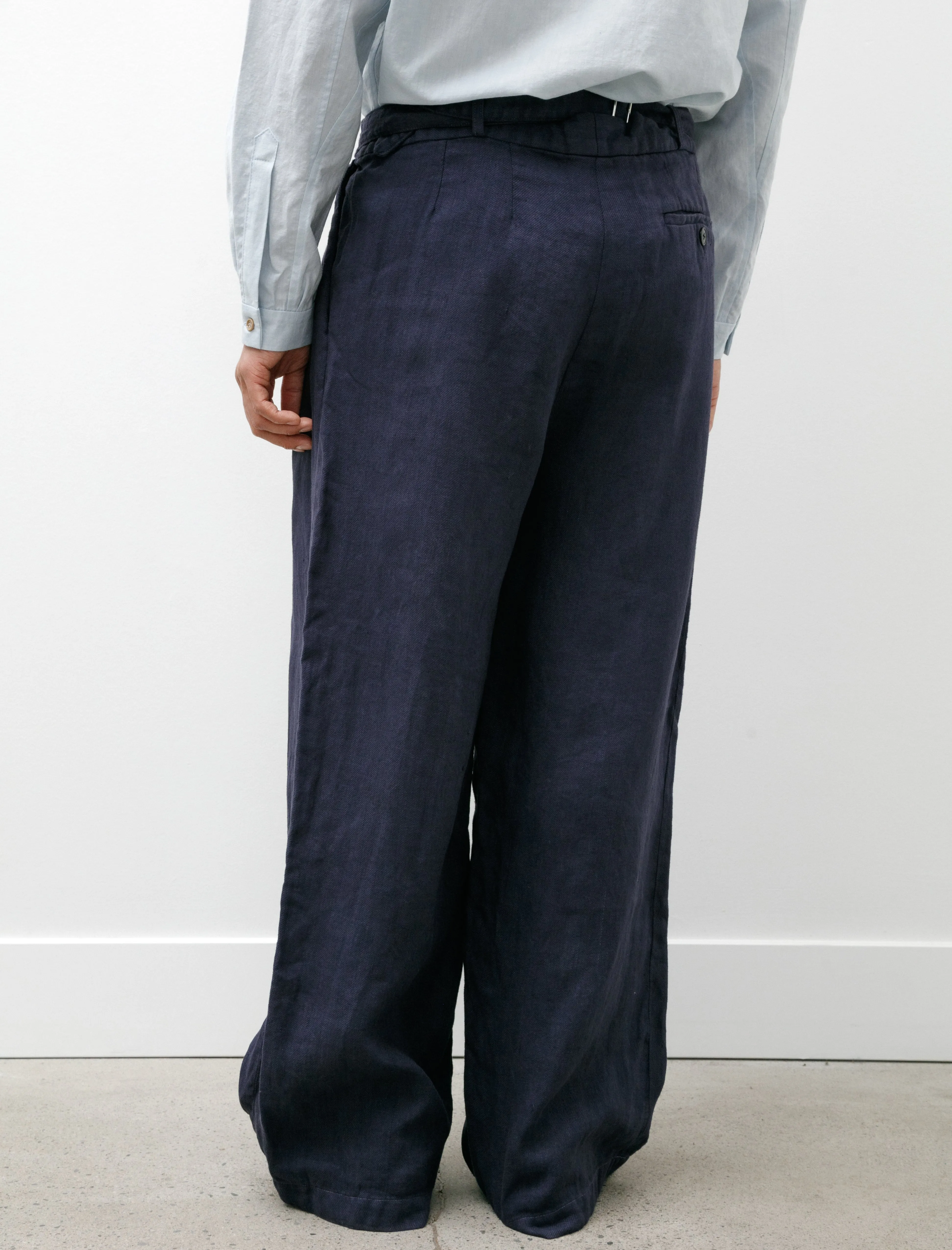 Washed and Piece Dyed Linen Trouser Blue