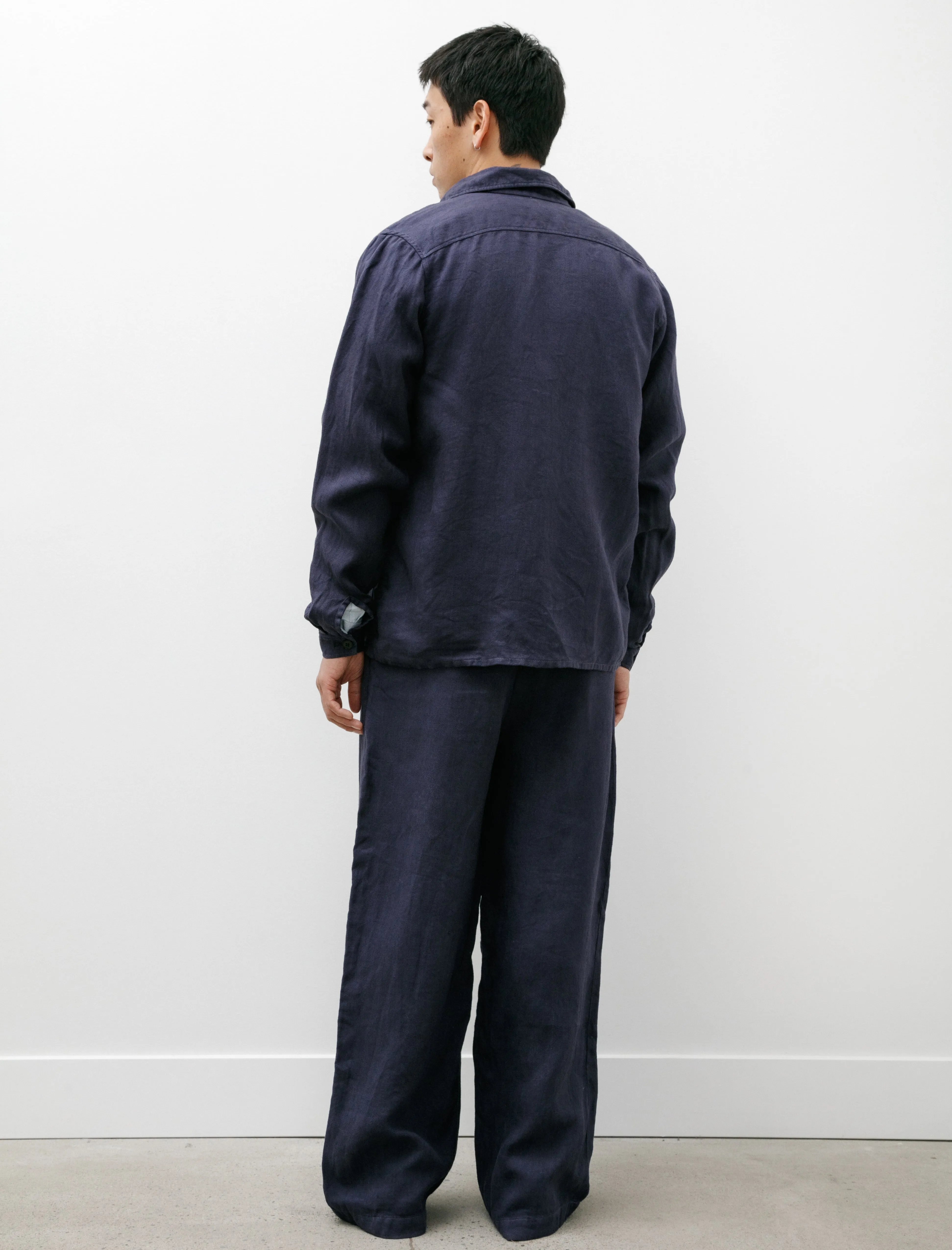 Washed and Piece Dyed Linen Trouser Blue