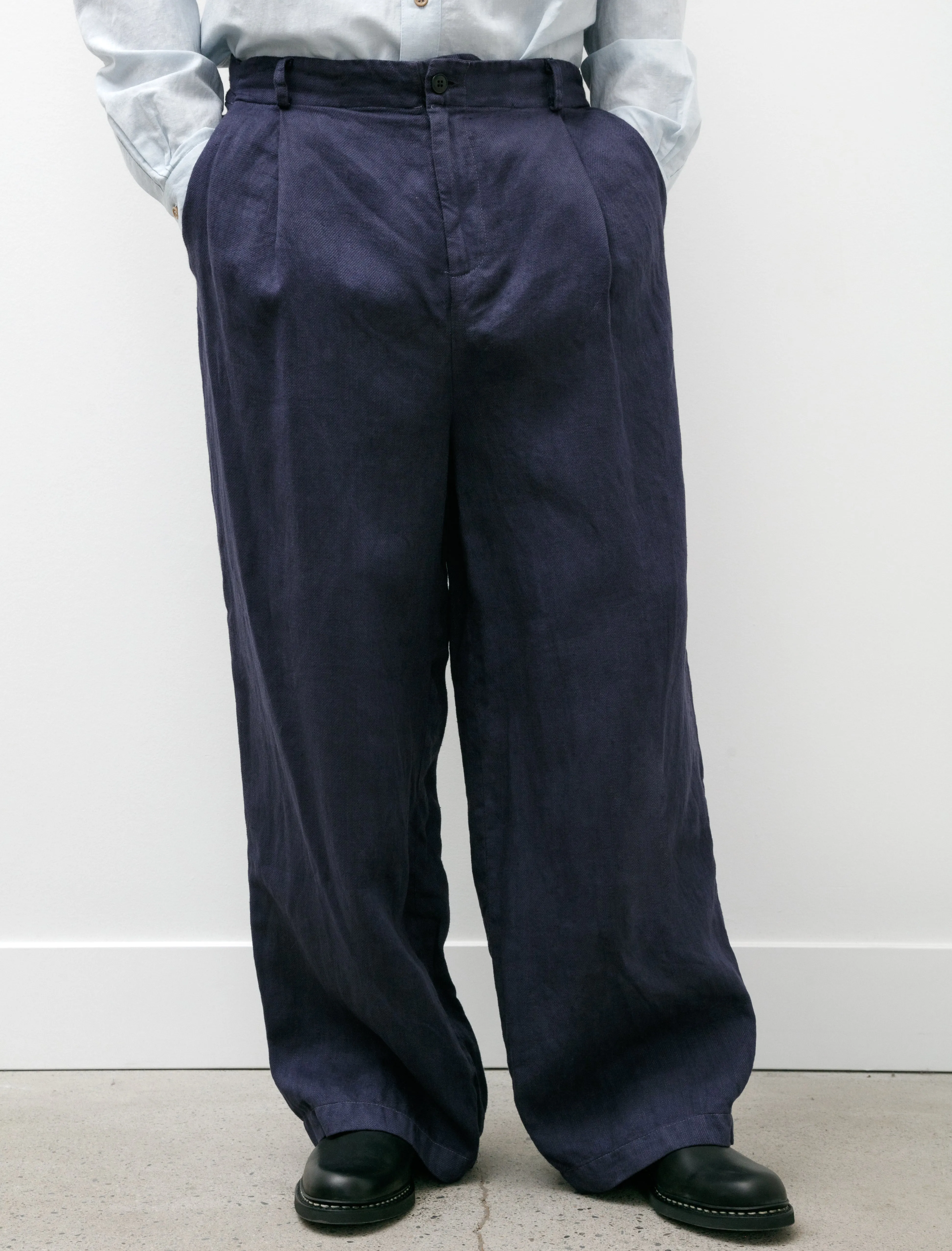 Washed and Piece Dyed Linen Trouser Blue