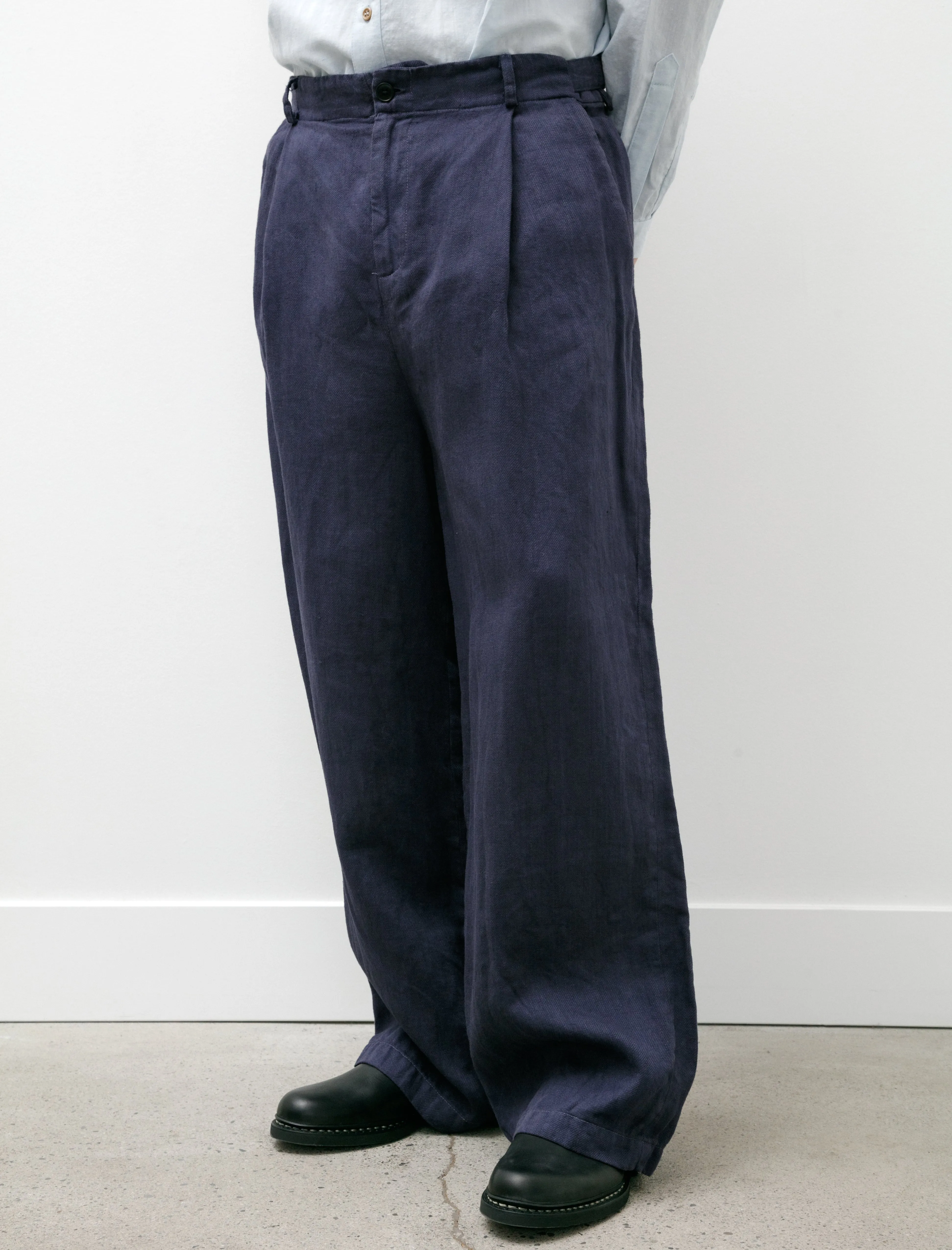 Washed and Piece Dyed Linen Trouser Blue