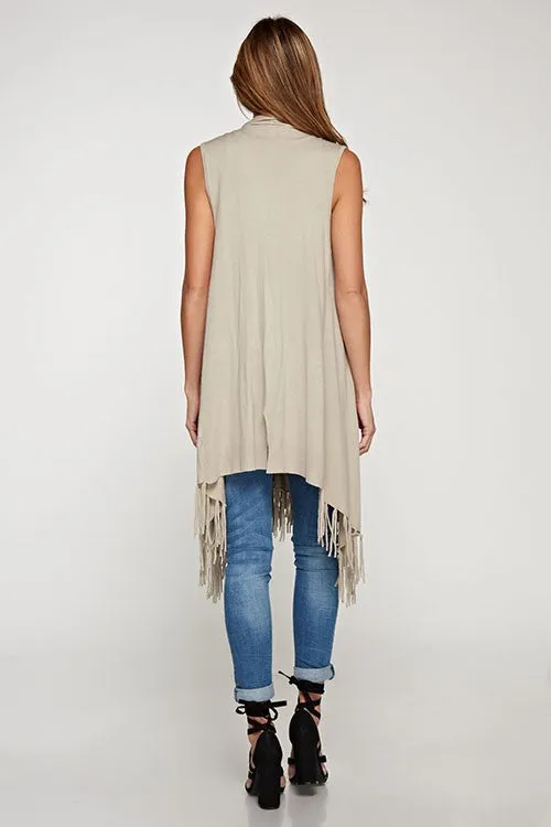 Western Shawl Collar Long Fringe Vest