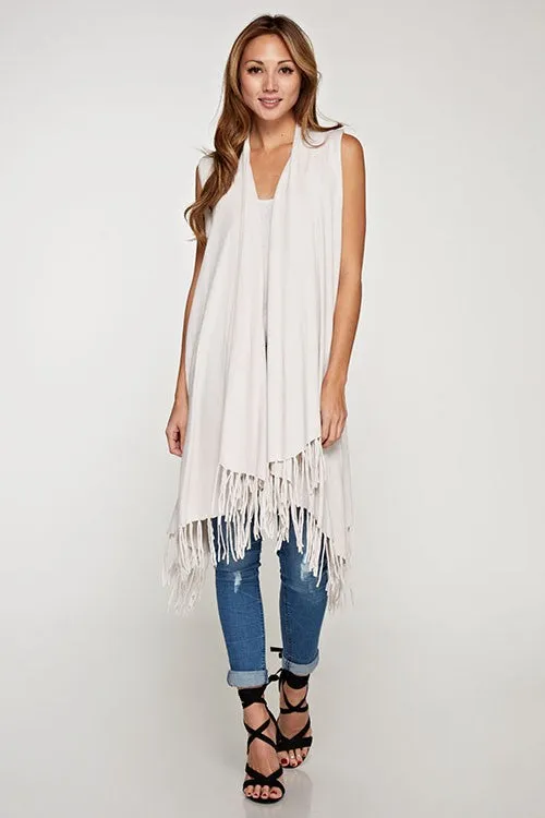 Western Shawl Collar Long Fringe Vest