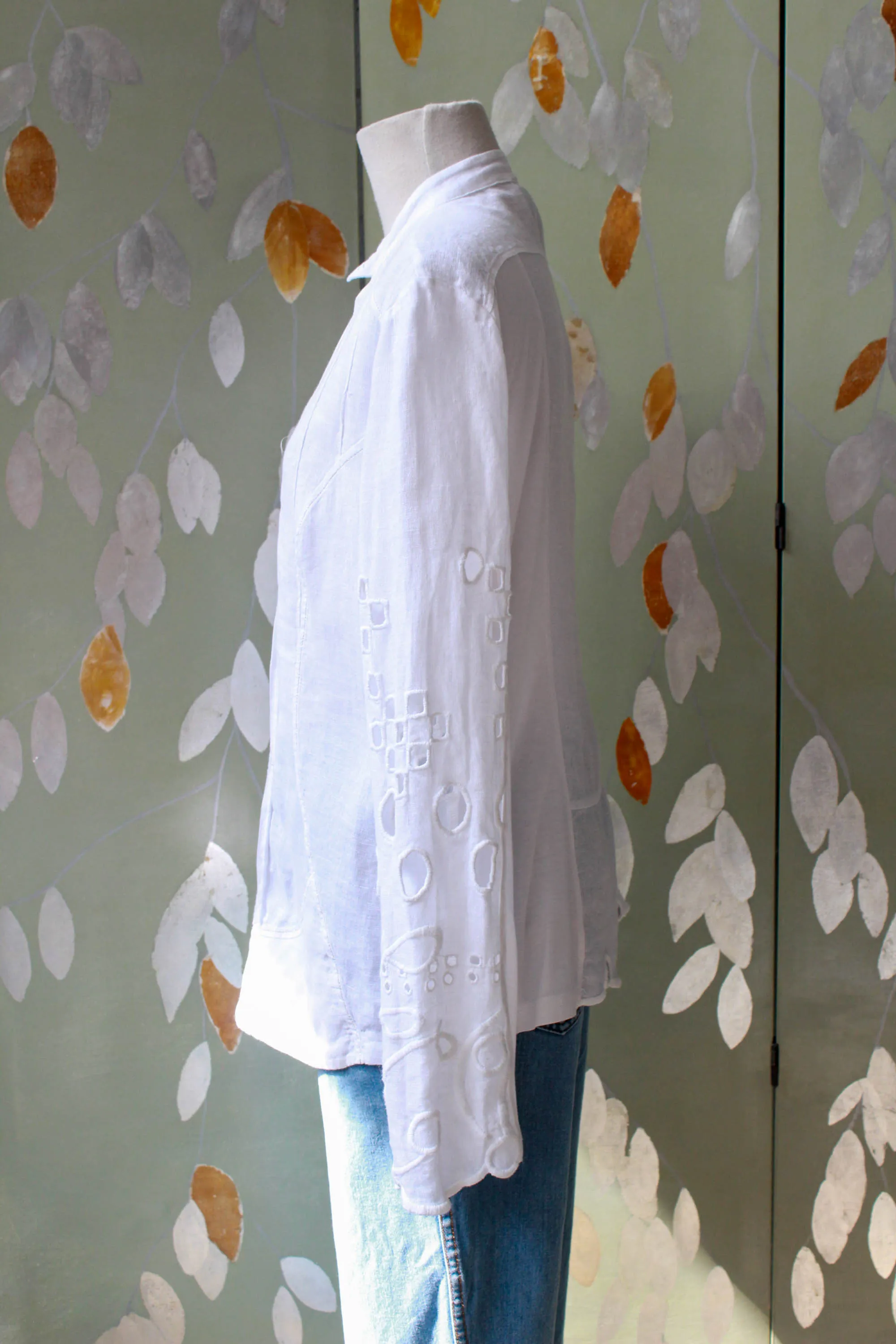 White Embroidered Italian Linen Blouse, Medium